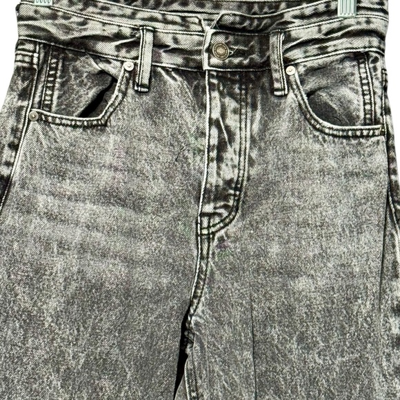 KANCAN Acid Washed Black High Rise Button Fly Wide Leg Cotton Denim Jeans - Picture 4 of 13